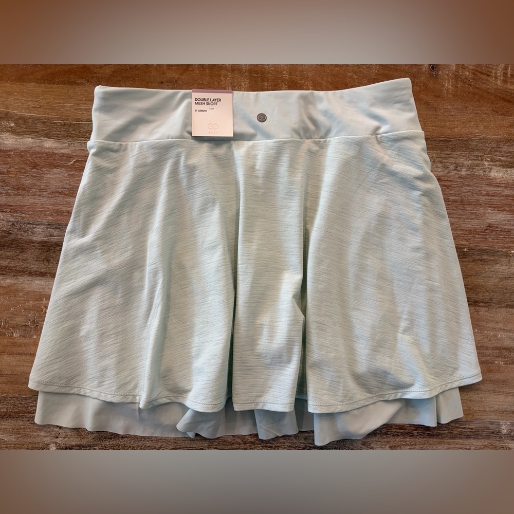 CALIA Double Layer Mesh Skort NWT Women’s Large Mint 15” Golf Skort UPF 50+